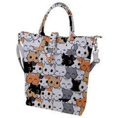 Cute-cat-kitten-cartoon-doodle-seamless-pattern Buckle Top Tote Bag by Jancukart