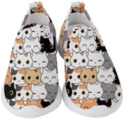 Cute-cat-kitten-cartoon-doodle-seamless-pattern Kids  Slip On Sneakers