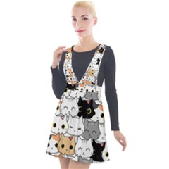 Cute-cat-kitten-cartoon-doodle-seamless-pattern Plunge Pinafore Velour Dress