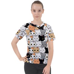 Cute-cat-kitten-cartoon-doodle-seamless-pattern Women s Sport Raglan Tee