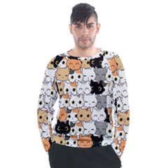 Cute-cat-kitten-cartoon-doodle-seamless-pattern Men s Long Sleeve Raglan Tee