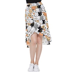 Cute-cat-kitten-cartoon-doodle-seamless-pattern Frill Hi Low Chiffon Skirt