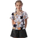 Cute-cat-kitten-cartoon-doodle-seamless-pattern Kids  Front Cut Tee View1