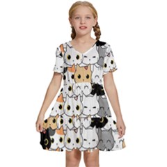 Cute-cat-kitten-cartoon-doodle-seamless-pattern Kids  Short Sleeve Tiered Mini Dress by Jancukart