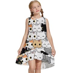 Cute-cat-kitten-cartoon-doodle-seamless-pattern Kids  Frill Swing Dress