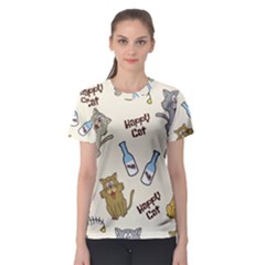 Happy-cats-pattern-background Women s Sport Mesh Tee