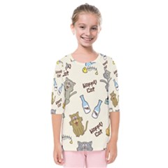 Happy-cats-pattern-background Kids  Quarter Sleeve Raglan Tee