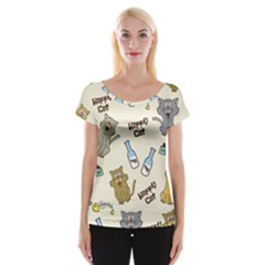 Happy-cats-pattern-background Cap Sleeve Top