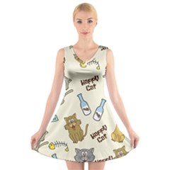 Happy-cats-pattern-background V-neck Sleeveless Dress