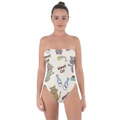 Happy-cats-pattern-background Tie Back One Piece Swimsuit