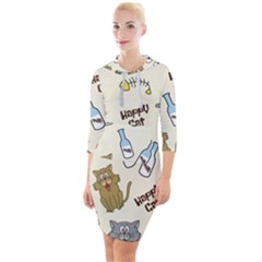 Happy-cats-pattern-background Quarter Sleeve Hood Bodycon Dress