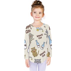 Happy-cats-pattern-background Kids  Long Sleeve Tee