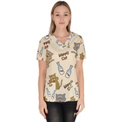 Happy-cats-pattern-background Women s V-neck Scrub Top