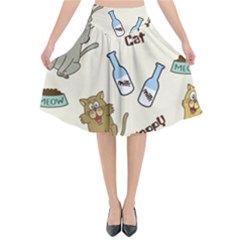 Happy-cats-pattern-background Flared Midi Skirt