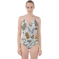 Happy-cats-pattern-background Cut Out Top Tankini Set