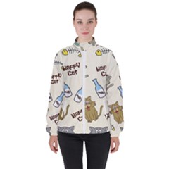 Happy-cats-pattern-background Women s High Neck Windbreaker