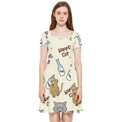 Happy-cats-pattern-background Inside Out Cap Sleeve Dress by Jancukart