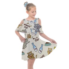 Happy-cats-pattern-background Kids  Shoulder Cutout Chiffon Dress