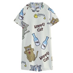 Happy-cats-pattern-background Kids  Boyleg Half Suit Swimwear