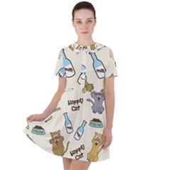 Happy-cats-pattern-background Short Sleeve Shoulder Cut Out Dress 