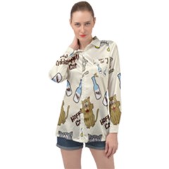 Happy-cats-pattern-background Long Sleeve Satin Shirt