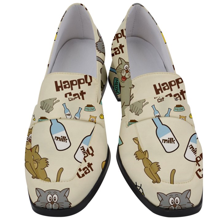 Happy-cats-pattern-background Women s Chunky Heel Loafers