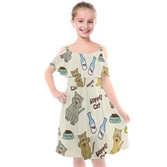 Happy-cats-pattern-background Kids  Cut Out Shoulders Chiffon Dress