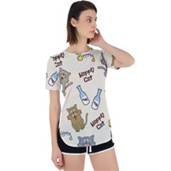 Happy-cats-pattern-background Perpetual Short Sleeve T-shirt