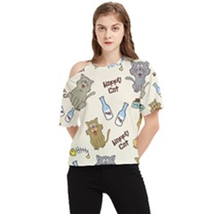 Happy-cats-pattern-background One Shoulder Cut Out Tee