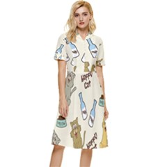 Happy-cats-pattern-background Button Top Knee Length Dress