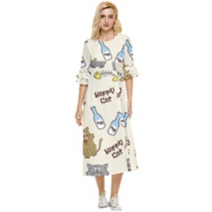 Happy-cats-pattern-background Double Cuff Midi Dress