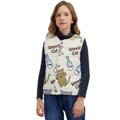 Happy-cats-pattern-background Kid s Short Button Up Puffer Vest	