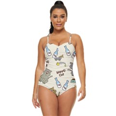 Happy-cats-pattern-background Retro Full Coverage Swimsuit