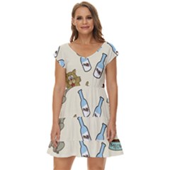 Happy-cats-pattern-background Short Sleeve Tiered Mini Dress