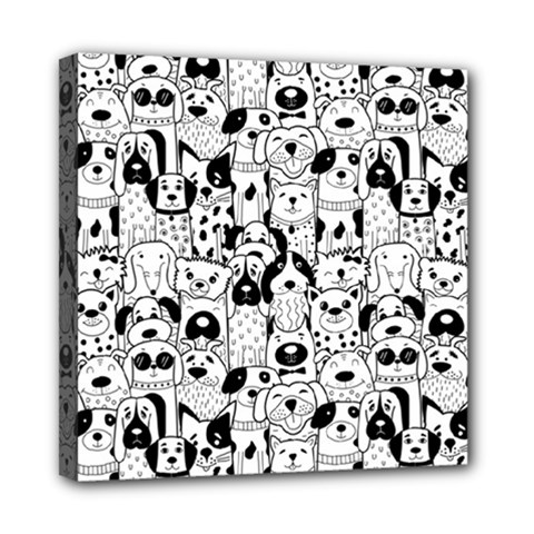 Seamless-pattern-with-black-white-doodle-dogs Mini Canvas 8  X 8  (stretched)