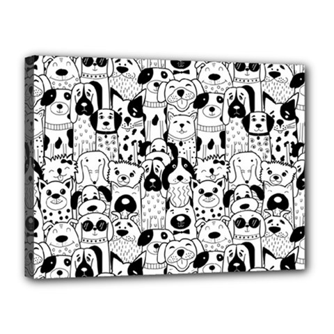 Seamless-pattern-with-black-white-doodle-dogs Canvas 16  X 12  (stretched)