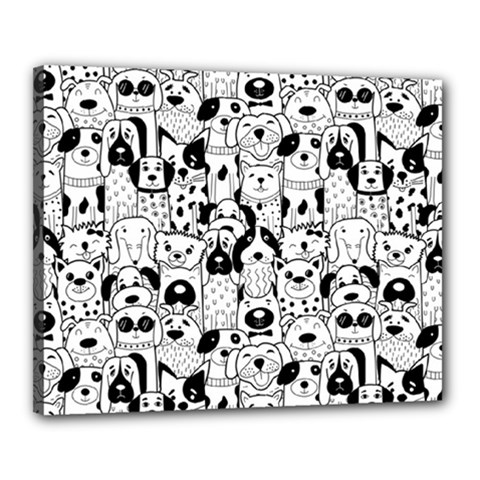 Seamless-pattern-with-black-white-doodle-dogs Canvas 20  X 16  (stretched)