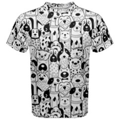 Seamless-pattern-with-black-white-doodle-dogs Men s Cotton Tee