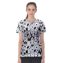 Seamless-pattern-with-black-white-doodle-dogs Women s Sport Mesh Tee