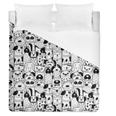 Seamless-pattern-with-black-white-doodle-dogs Duvet Cover (queen Size)