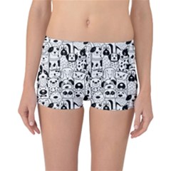 Seamless-pattern-with-black-white-doodle-dogs Reversible Boyleg Bikini Bottoms