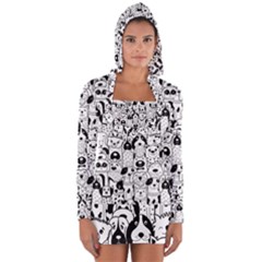 Seamless-pattern-with-black-white-doodle-dogs Long Sleeve Hooded T-shirt