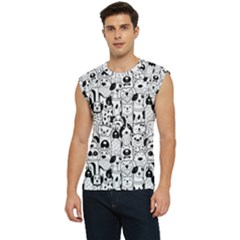 Seamless-pattern-with-black-white-doodle-dogs Men s Raglan Cap Sleeve Tee