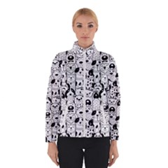 Seamless-pattern-with-black-white-doodle-dogs Women s Bomber Jacket