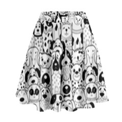 Seamless-pattern-with-black-white-doodle-dogs High Waist Skirt