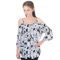 Seamless-pattern-with-black-white-doodle-dogs Flutter Tees