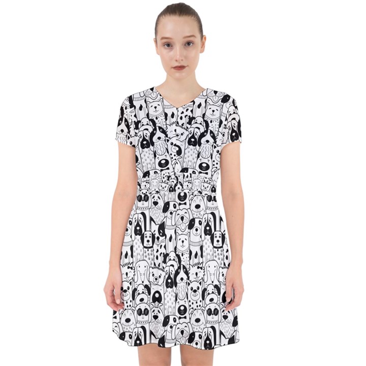 Seamless-pattern-with-black-white-doodle-dogs Adorable in Chiffon Dress