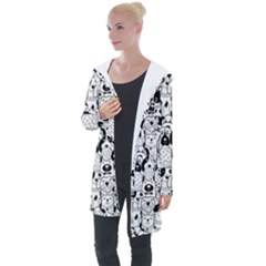 Seamless-pattern-with-black-white-doodle-dogs Longline Hooded Cardigan