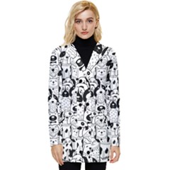 Seamless-pattern-with-black-white-doodle-dogs Button Up Hooded Coat 