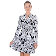 Seamless-pattern-with-black-white-doodle-dogs Long Sleeve Panel Dress